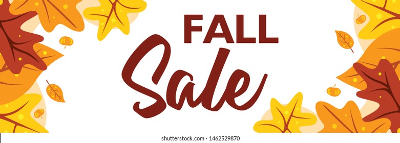 Fall Sale Banner Template With Maple Leaves On White Background. Special Offer Up To 50% Off. Poster Design Layout With Autumn Theme For Promotion And Publication. Vector Illustration