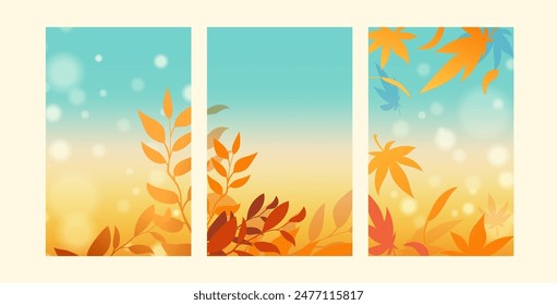 Fall sale banners with autumn design and floral elements, leaves. Template set for social media posts and promo flyers. Vector illustration