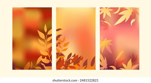 Fall sale banners with autumn design and floral elements, leaves. Template set for social media posts and promo flyers. Vector illustration