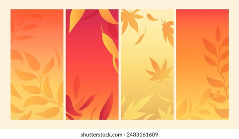 Fall sale banners with autumn design and floral elements, leaves. Template set for social media posts and promo flyers. Vector illustration