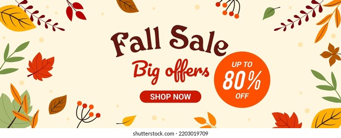 Fall Sale Big Offers template banner design vector illustration. Autumn leaves frame