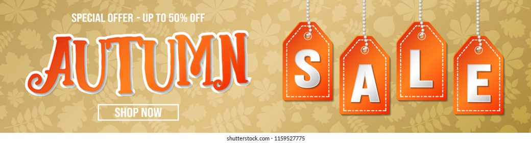 Fall Sale - concept of banner with background. Vector.