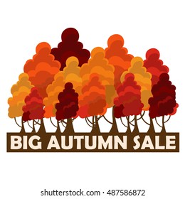 Fall sale design. Big autumn sale. Vector illustration with colorful autumn trees