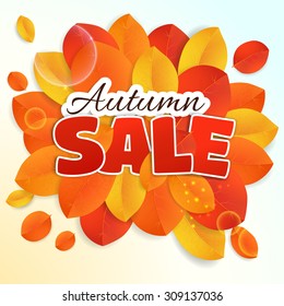 Fall sale design for. Can be used for flyers, banners or posters. Vector illustration with colorful autumn leaves 