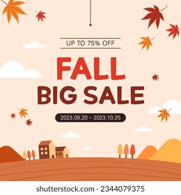 Fall sale event banner template. Fall season concept background vector illustration.