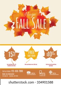 Fall Sale Flyer With Watercolor Fall Leaves