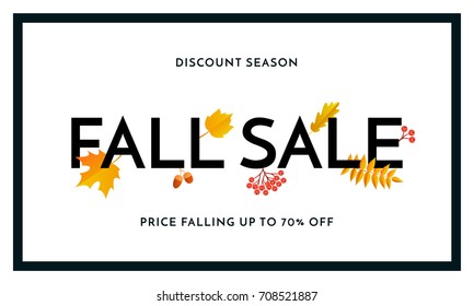 Fall sale poster or autumnal shopping promo banner of autumn maple leaf, oak acorn foliage and discount text. Vector design for shop leaflet or fall sale web banner background