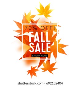 Fall sale. Realistic autumn maple leaves with text. Momiji. Vector illustration isolated on white.