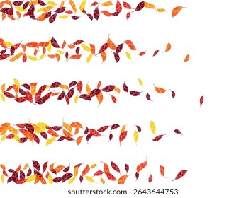 Fall scattered dry leaves vector design. Russet yellow maroon colors dry autumn leaves bright forest theme backdrop. Cascading tree foliage plant illustration.
