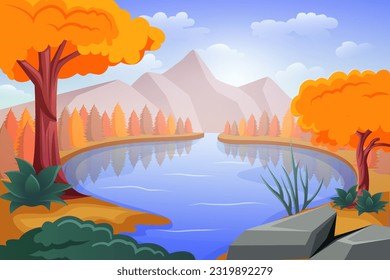 Fall Scene Flat Design Illustration