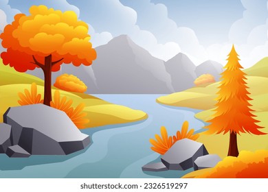 Fall Scene Flat Design Illustration