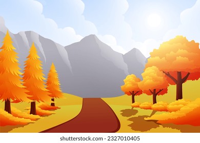Fall Scene Flat Design Illustration