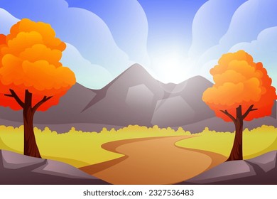 Fall Scene Flat Design Illustration