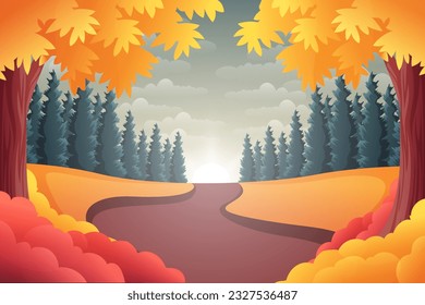 Fall Scene Flat Design Illustration