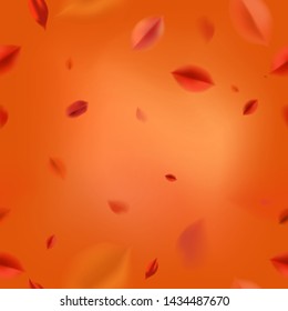Fall seamless background with blurred flying red leaves, autumn nature vector pattern design