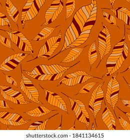 Caer sin fisuras. Hojas otoñales, naranja, amarillo, marrón. Ilustración del vector
