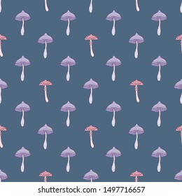 Fall seamless pattern with cute autumn mushrooms and foliage. Seamless repeatable background for textile. 