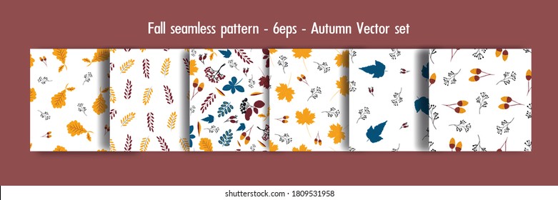 Fall seamless pattern set, autumn  vector set. Collection of hand drawn autumn elements for design