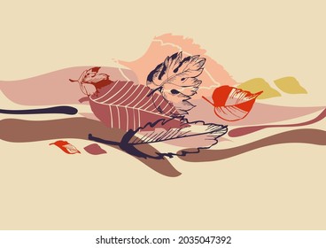 Fondo abstracto de la temporada de otoño sobre el tema de la naturaleza, diseño de hojas secas