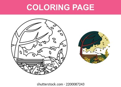 Fall season and autumn holiday coloring page for kids activity