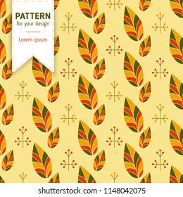 Fall season autumn leaves seamless pattern. Simple vector illustration on yellow background with yellow and orange leaves. Perfect for textile, print, fashion, decor, design