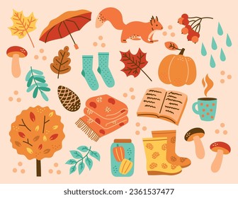 Fall season color elements. Vector isolated elements. Backgrounds, wallpapers, patterns. Trendy illustration.