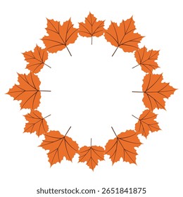 Fall season flat frame with big and small orange leaves in modern vector style. Hand drawn set for banners, cards, social media