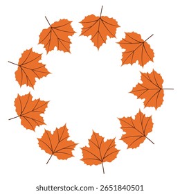 Fall season flat frame with red leaves in modern vector style. Hand drawn set for banners, cards, social media