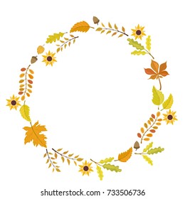 Fall season. Frame of autumn leaves and flowers.