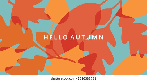 Fondo Horizontal de la temporada de otoño con hojas abstractas brillantes del otoño. Otoño arte moderno estilo minimalista Plantilla de diseño para las ventas, cartel Horizontal, cabecera, cubierta, redes sociales