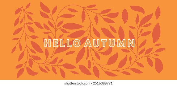 Fall season horizontal background with bright abstract autumn leaves. Autumn modern art minimalist style design template for sales, horizontal poster, header, cover, social media