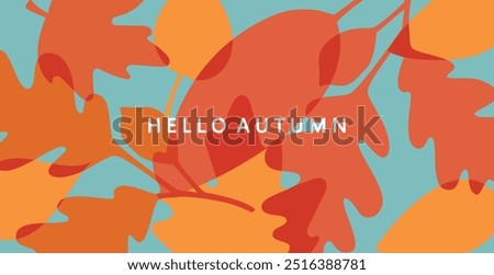 Fall season horizontal background with bright abstract autumn leaves. Autumn modern art minimalist style design template for sales, horizontal poster, header, cover, social media
