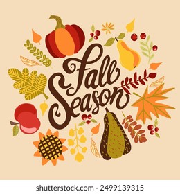 Lettrage automne saison, carte d'Images vectorielles décorative dessinée à la main automne.