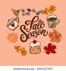 Fall season lettering, autumn decorative hand drawn vector card.