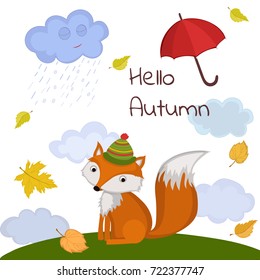 Fall season. Set of cute autumn cartoon fox.