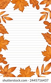 Fall season template blank with autumn leaves frame border