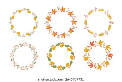 Fall season wreaths with vibrant orange, yellow leaves,warm and welcoming fall illustration for creative seasonal use – perfect for invites, prints, and social posts.