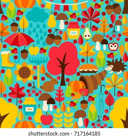 Fall Seasonal Seamless Pattern. Vector Background. Fall Season.
