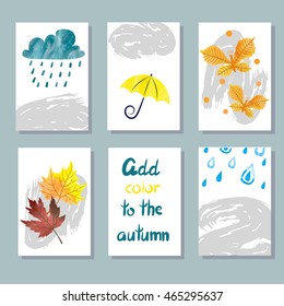 Fall set. Autumn card design template with watercolor decorative elements. Vector illustration. 