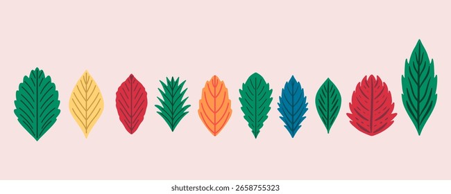 outono conjunto com folhas coloridas de diferentes formas. Coleção desenhada à mão floral de elementos de design. Ilustração vetorial