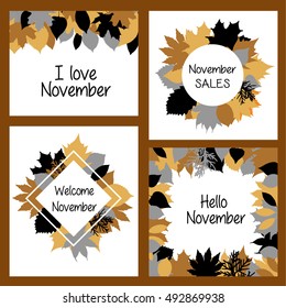 Fall set. Leaves composition.Banners of autumn season. Hand drawn autumn leaves.Vector.