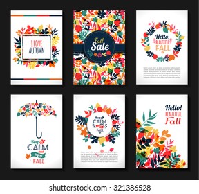 Fall set. Medal and leaves composition.Banners of autumn season.