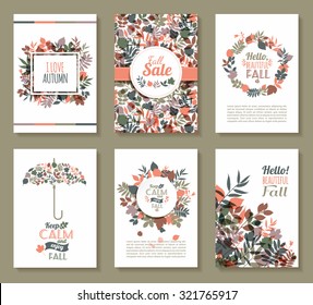 Fall set. Medal and leaves composition.Banners of autumn season.