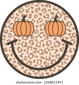 Fall Smiley, Cheetah pattern, Pumpkin Season