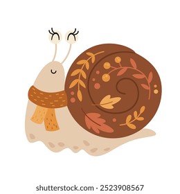 Fall snail clipart. Cute autumn character. Hand drawn vector illustration in flat style
