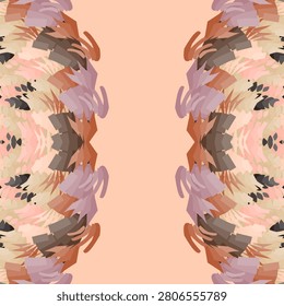 Fall soft blooms palette kaleidoscopic ornamental pattern in dusty rose, pastel pink, warm peach, apricot sorbet, raw silk, sienna, dark wood, charcoal brown