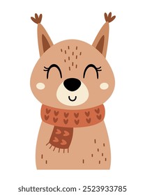 Clipart ardilla de caída. Carácter animal del otoño lindo. Ilustración vectorial dibujada a mano en estilo plano