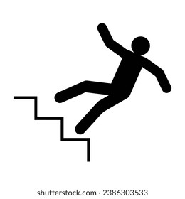 Fall from stairs hazard icon symbol pictogram. Editable EPS 10 vector illustration isolated on white background.