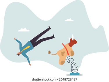 Fall from stock market or crypto bull run, investment failure or financial crisis, trader mistake causing money loss .character for design.