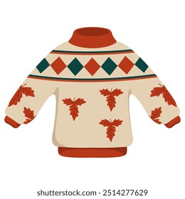 Fall sweater for women vector cartoon illustration isolated on a white background.